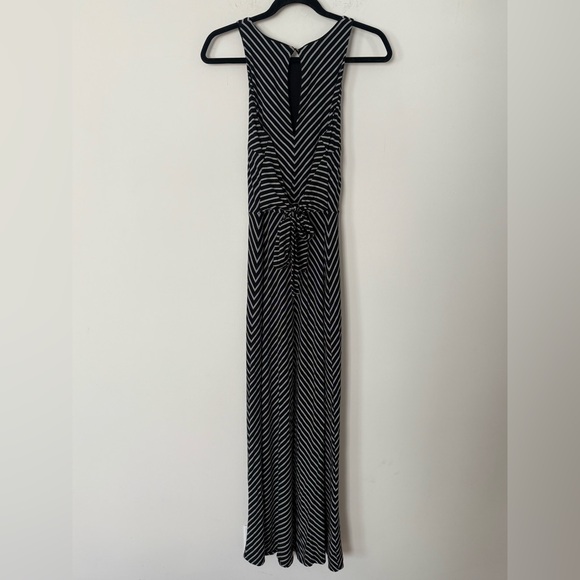 White House Black Market WHBM Black & White Striped Tie Front or Back Maxi Dress - Picture 4 of 12